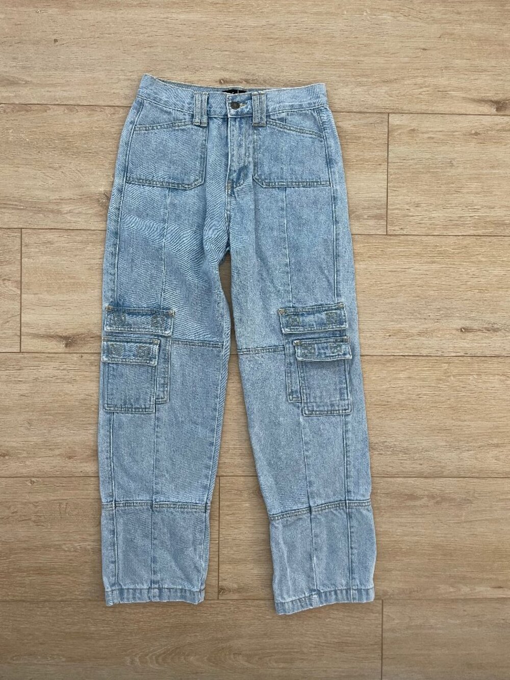 Lioness Light Wash High Rise Cargo Utility Straight Leg Jeans Size S